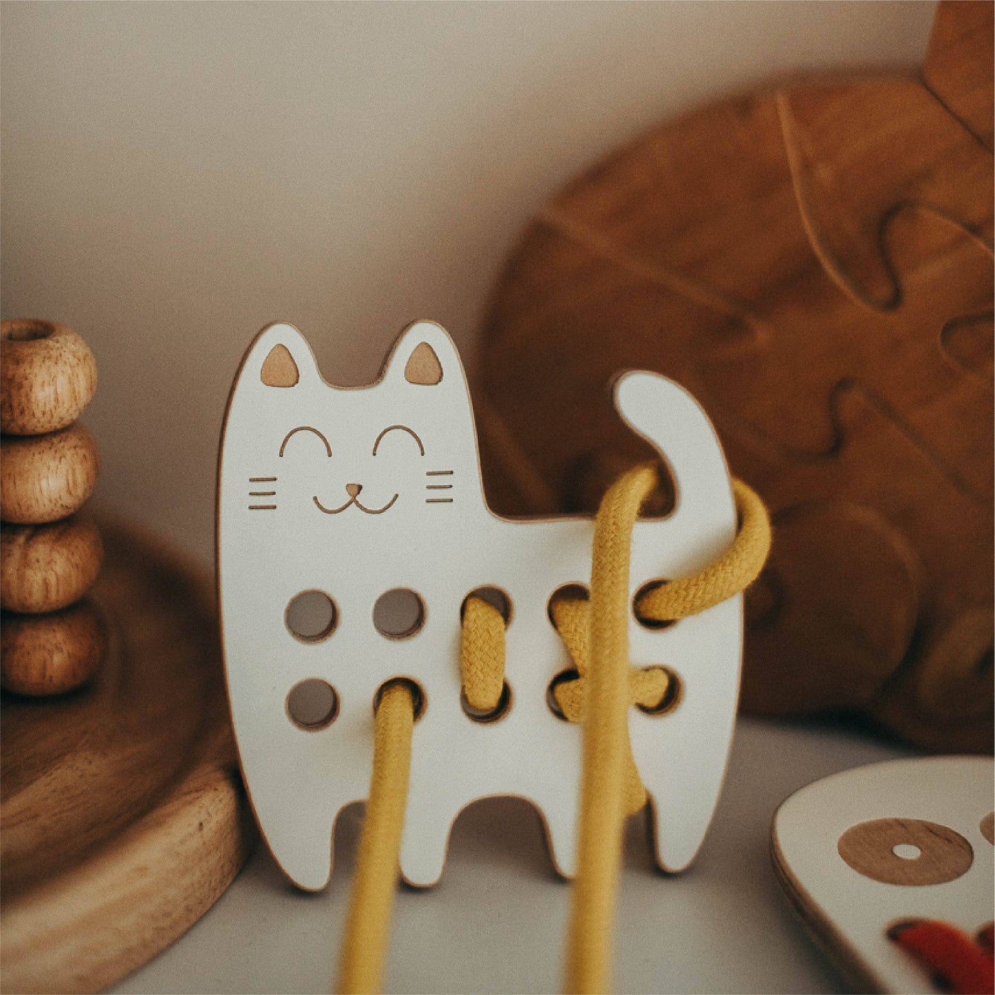 Cat - Small wooden lacing Toy, Montessori, fine motor skills