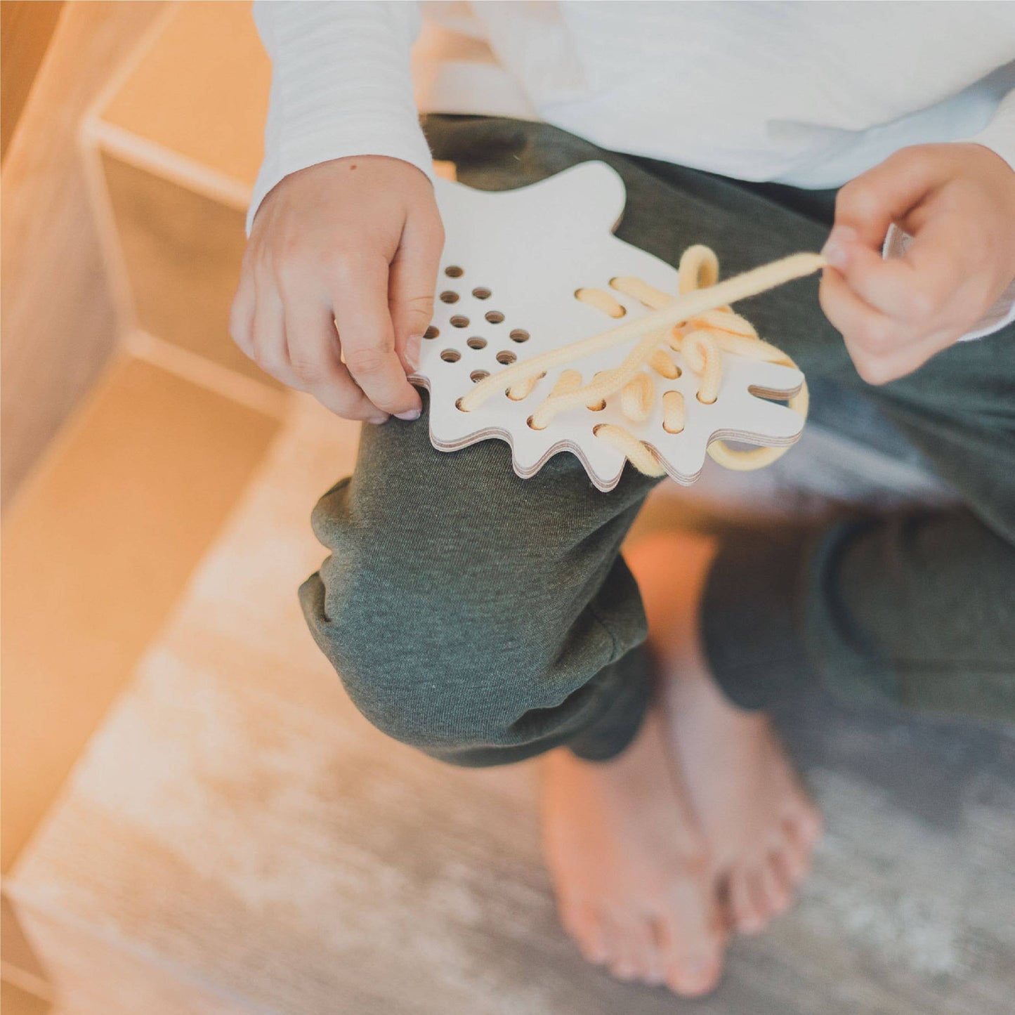 Little Hedgehog, wooden lacing toy, montessori